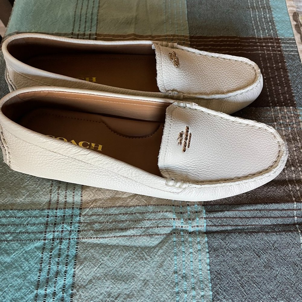 Coach Off-White Creme Leather Marley Driver Loafer Flats Shoes